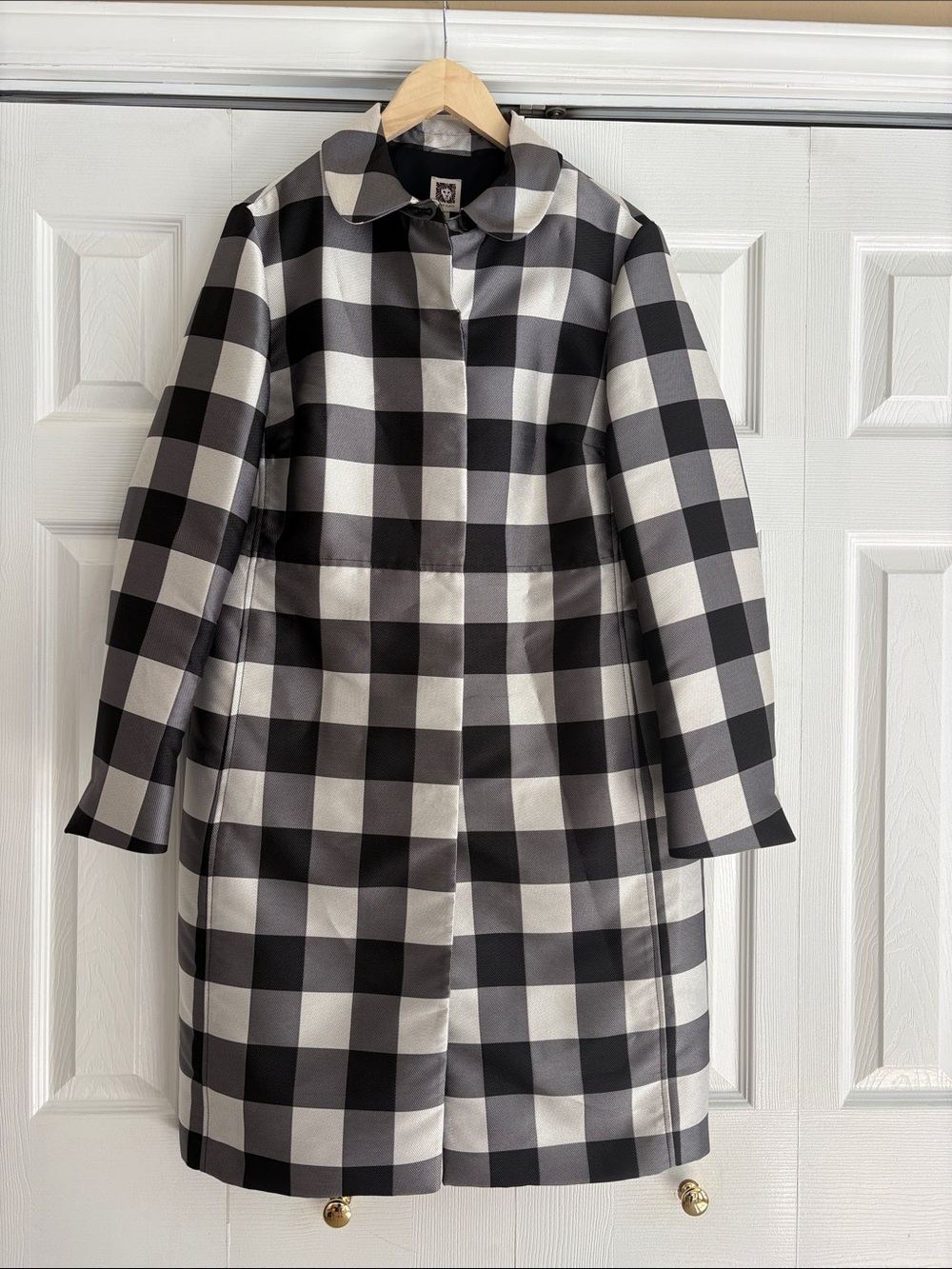 Anne Klein Black and White Buffalo Check Trench Coat NWT